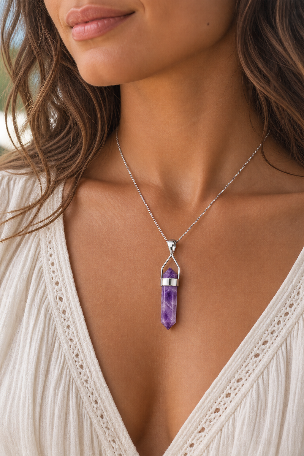 Amethyst Crystal Pointer Pendant