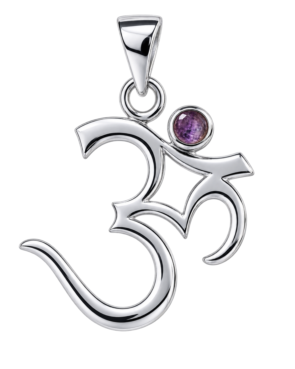 Ohm Pendant – Sterling Silver with Amethyst