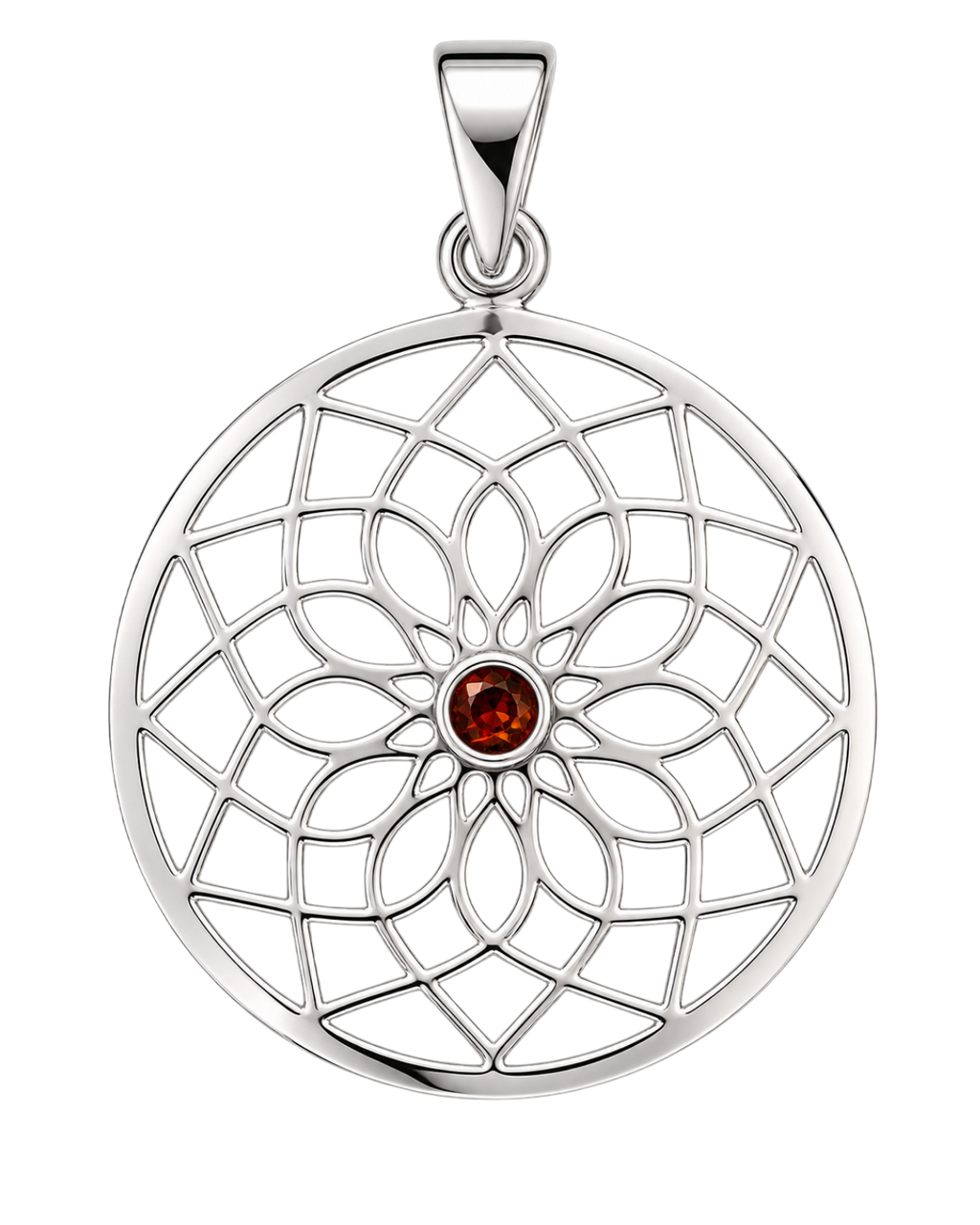 Lotus Pendant – Sterling Silver with Ruby