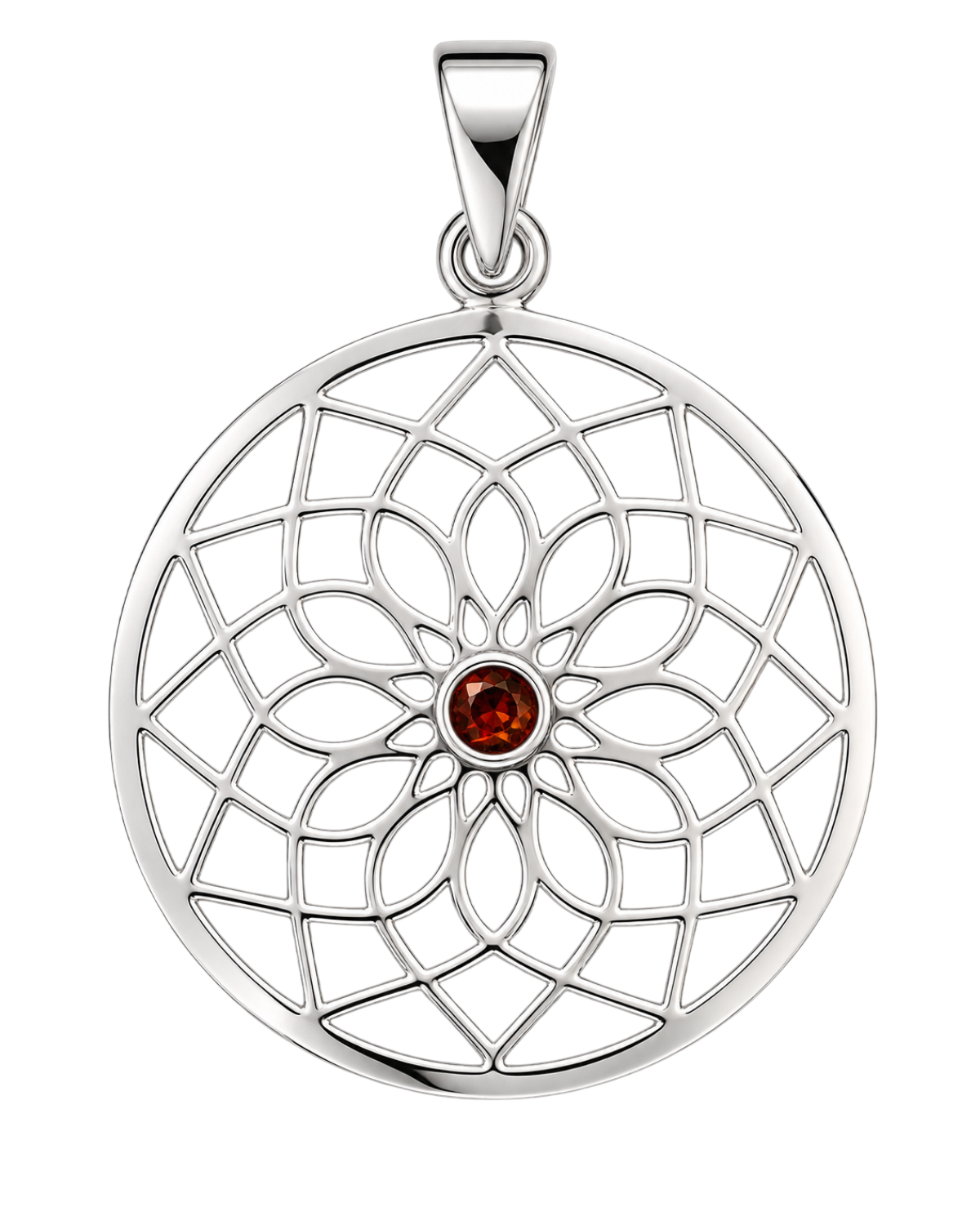 Lotus Pendant – Sterling Silver with Ruby